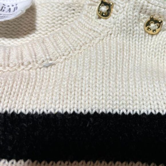 GAP Striped Chenille Knitted Sweater Dress Gold Teddy Bear Buttons - Picture 3 of 5